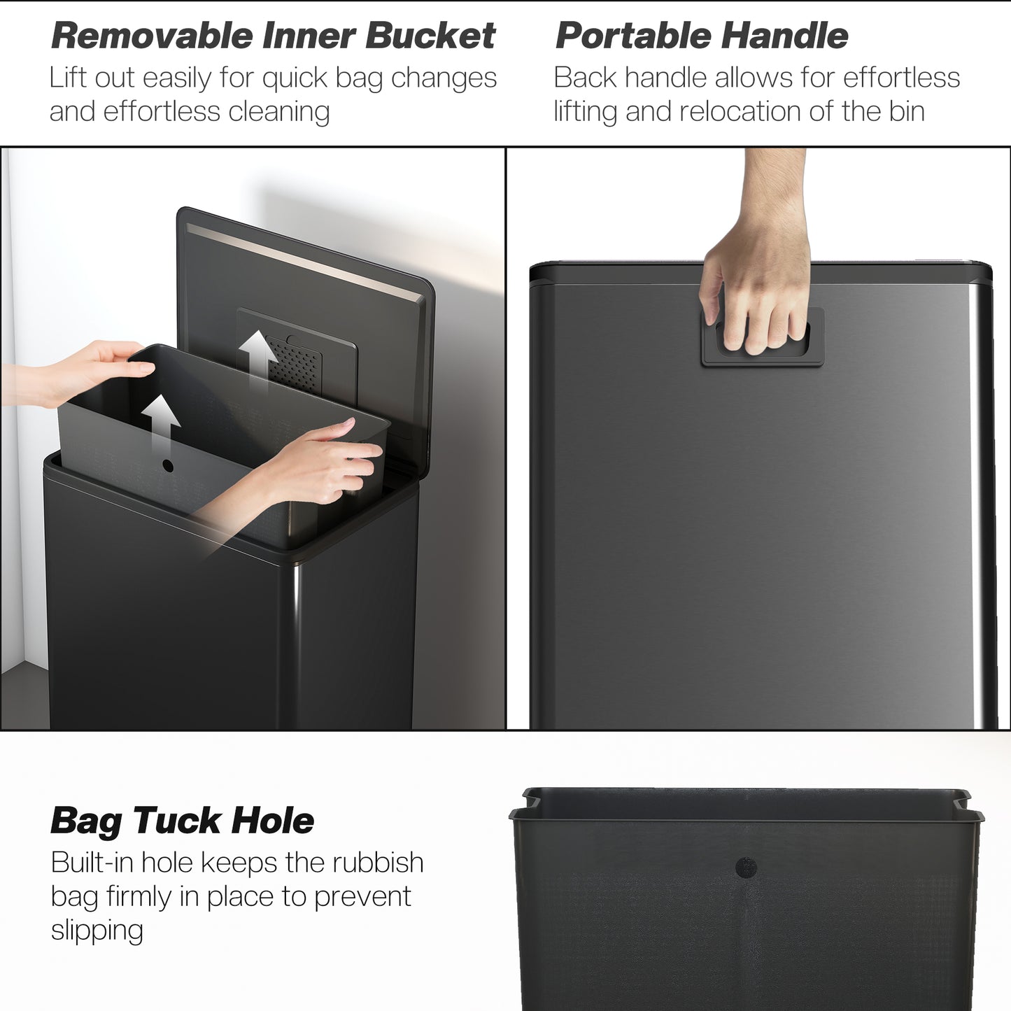 45L Kitchen Bin, Pedal Bin with Soft-Close Lid, Removable Bucket