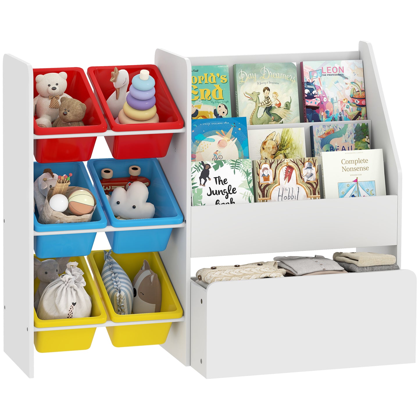 Toy Storage Unit, Childrens Bookcase with 6 Bins, Multicoloured