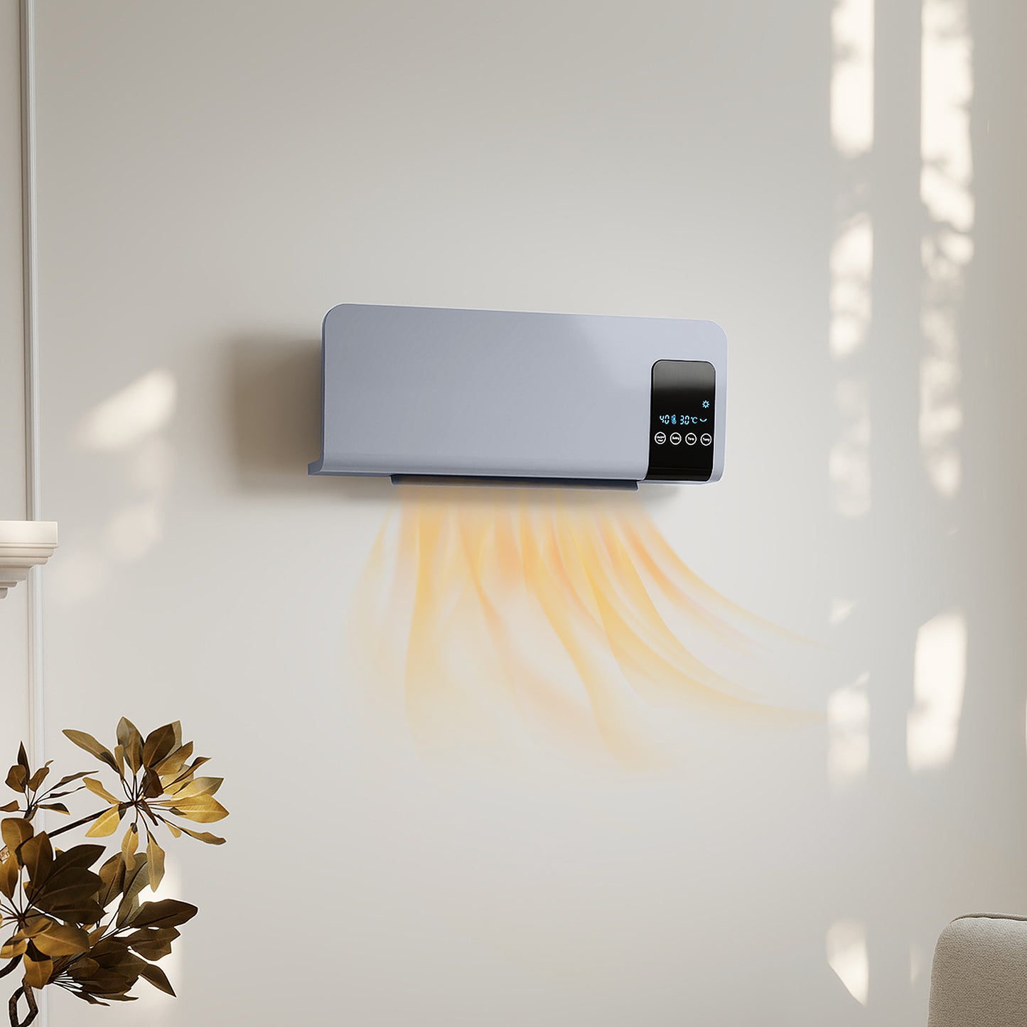 2000W Wall Mounted Ceramic Heater with Remote Control for Home, Grey