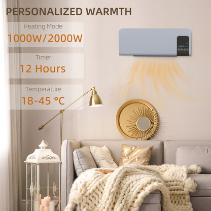 2000W Wall Mounted Ceramic Heater with Remote Control for Home, Grey