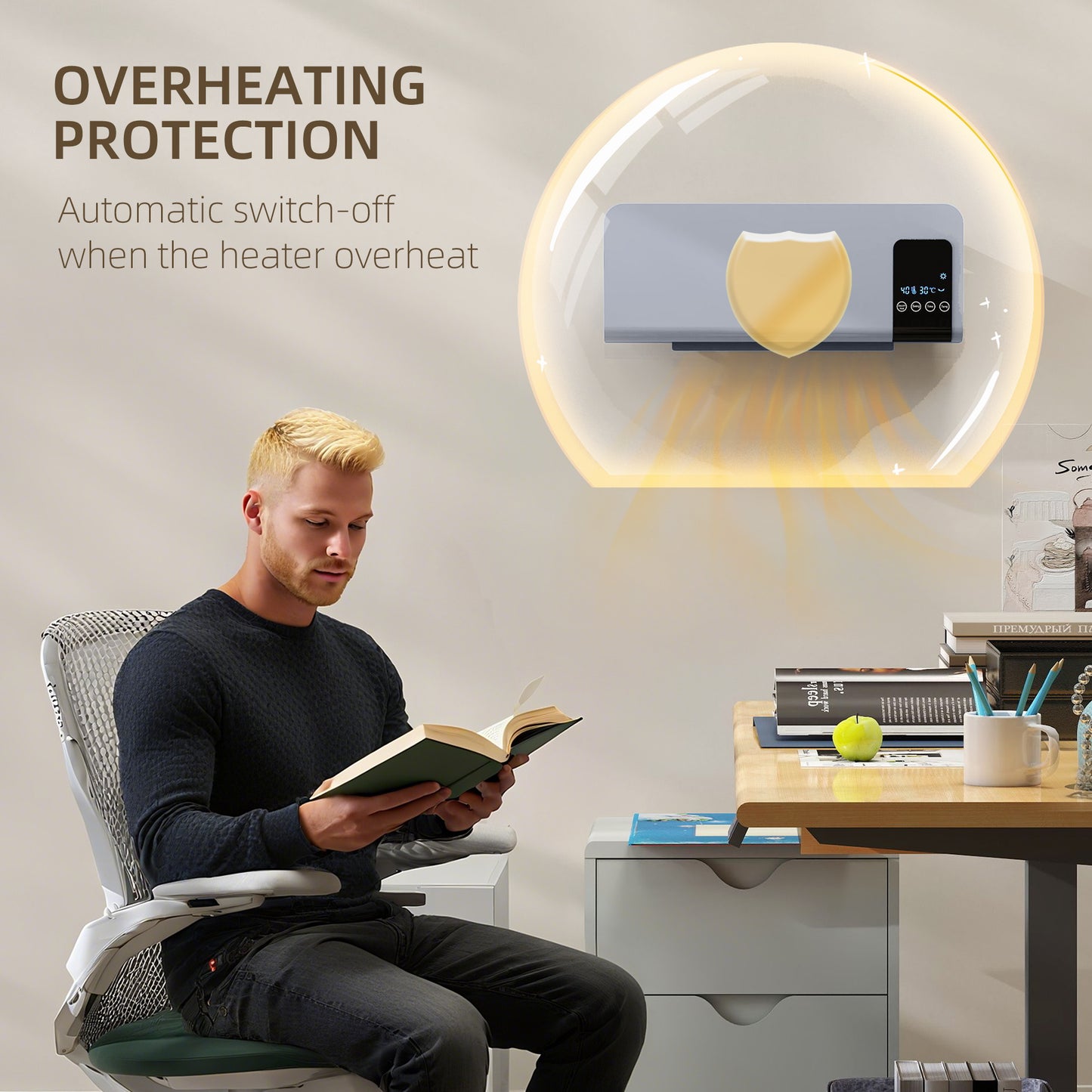 2000W Wall Mounted Ceramic Heater with Remote Control for Home, Grey