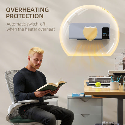 2000W Wall Mounted Ceramic Heater with Remote Control for Home, Grey