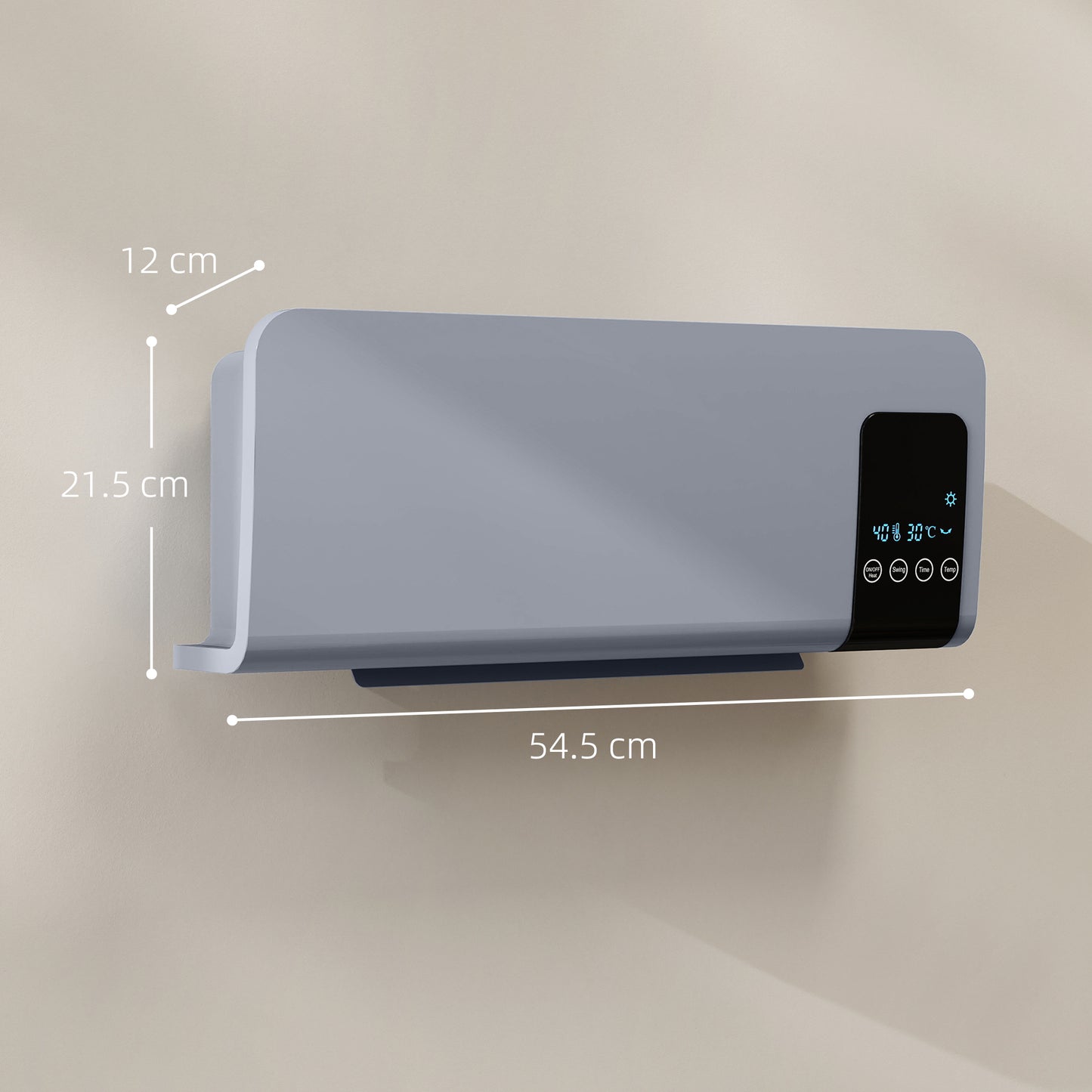 2000W Wall Mounted Ceramic Heater with Remote Control for Home, Grey