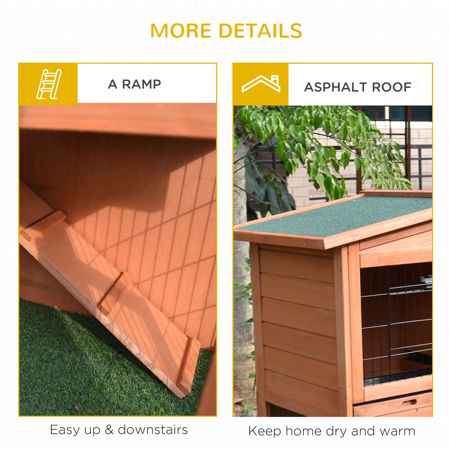 Rabbit Hutch, 2-Tier Bunny Cage with No-Leak Tray & Ramp, Outdoor