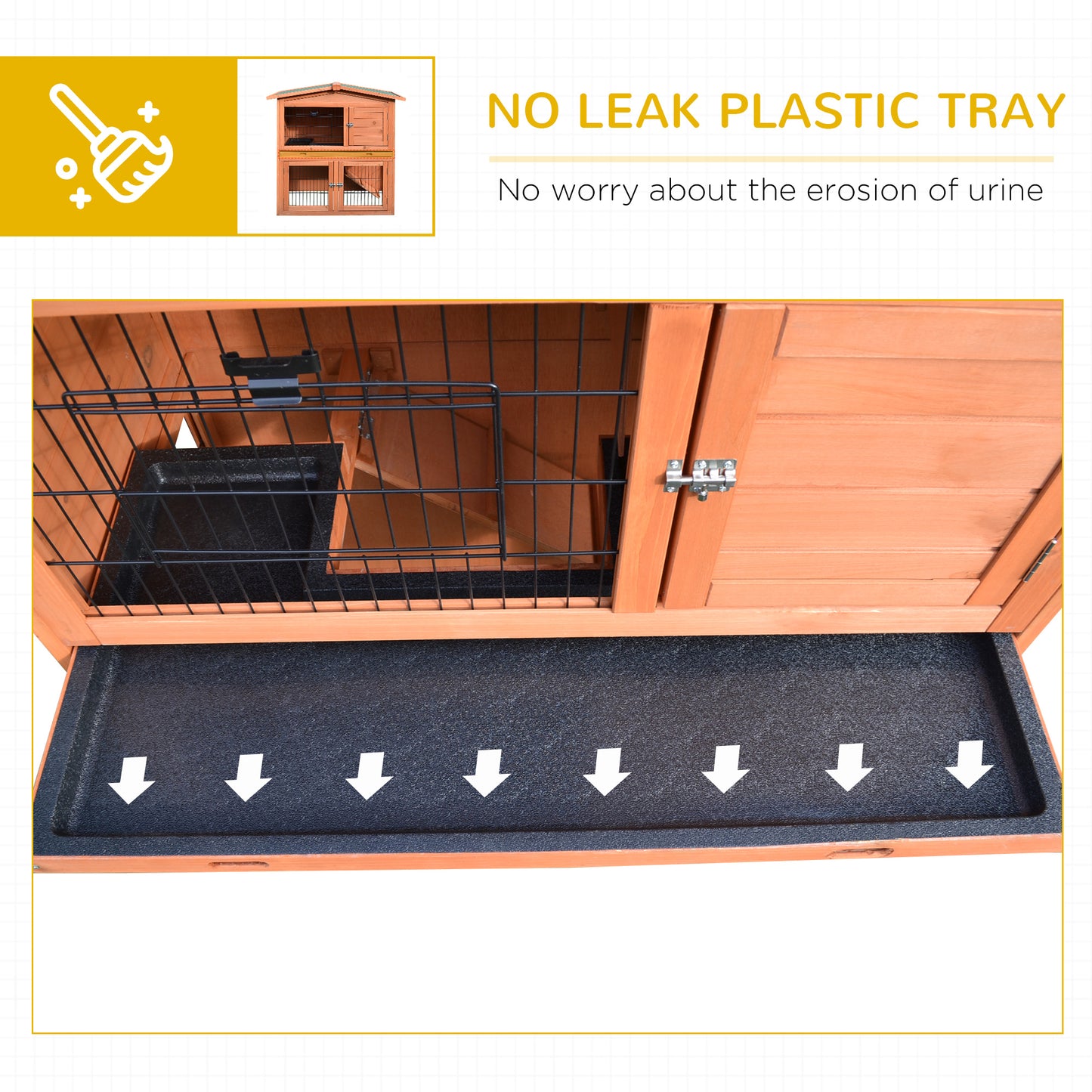Rabbit Hutch, 2-Tier Bunny Cage with No-Leak Tray & Ramp, Outdoor