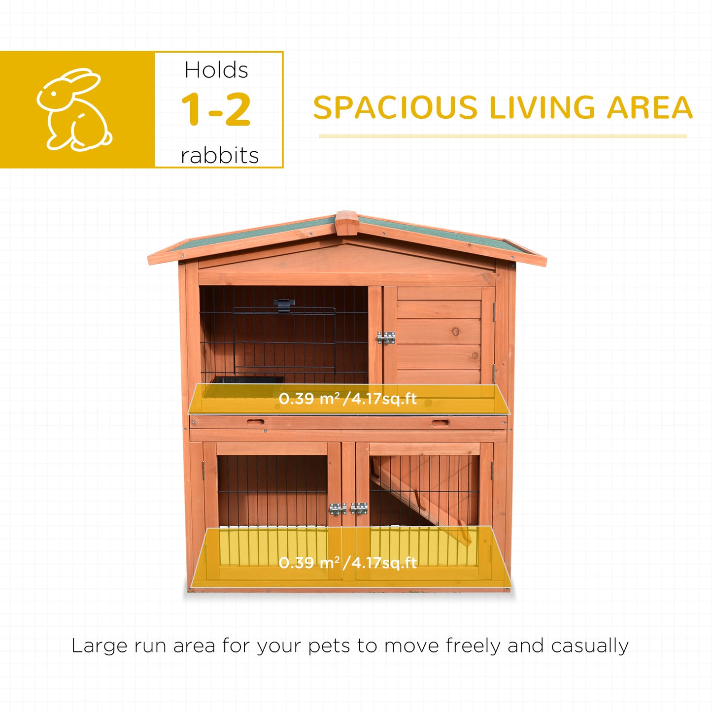 Rabbit Hutch, 2-Tier Bunny Cage with No-Leak Tray & Ramp, Outdoor