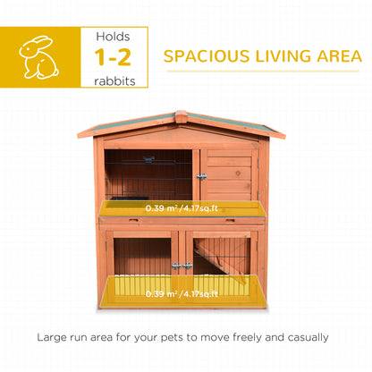 Rabbit Hutch, 2-Tier Bunny Cage with No-Leak Tray & Ramp, Outdoor