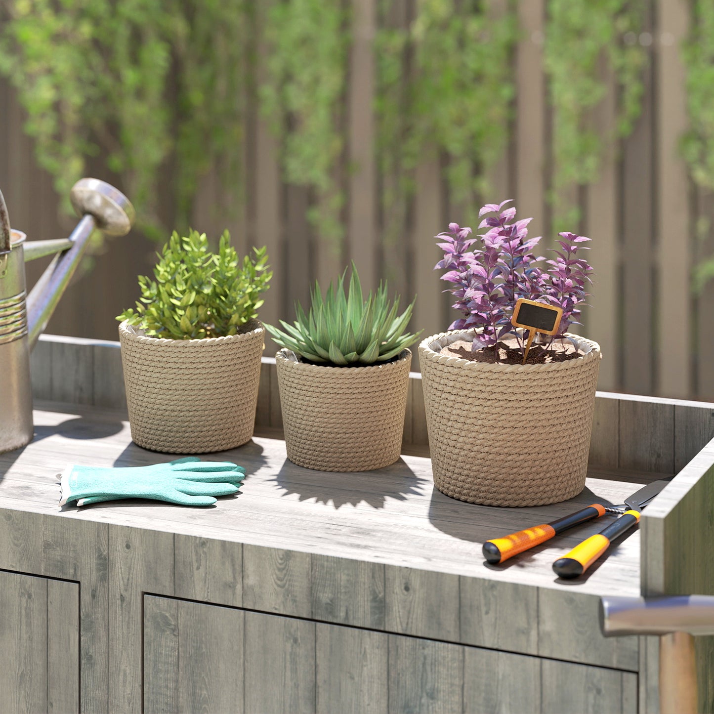 Seagrass Plant Pots Flower Planters Bohemian Style Set of 3 Natural