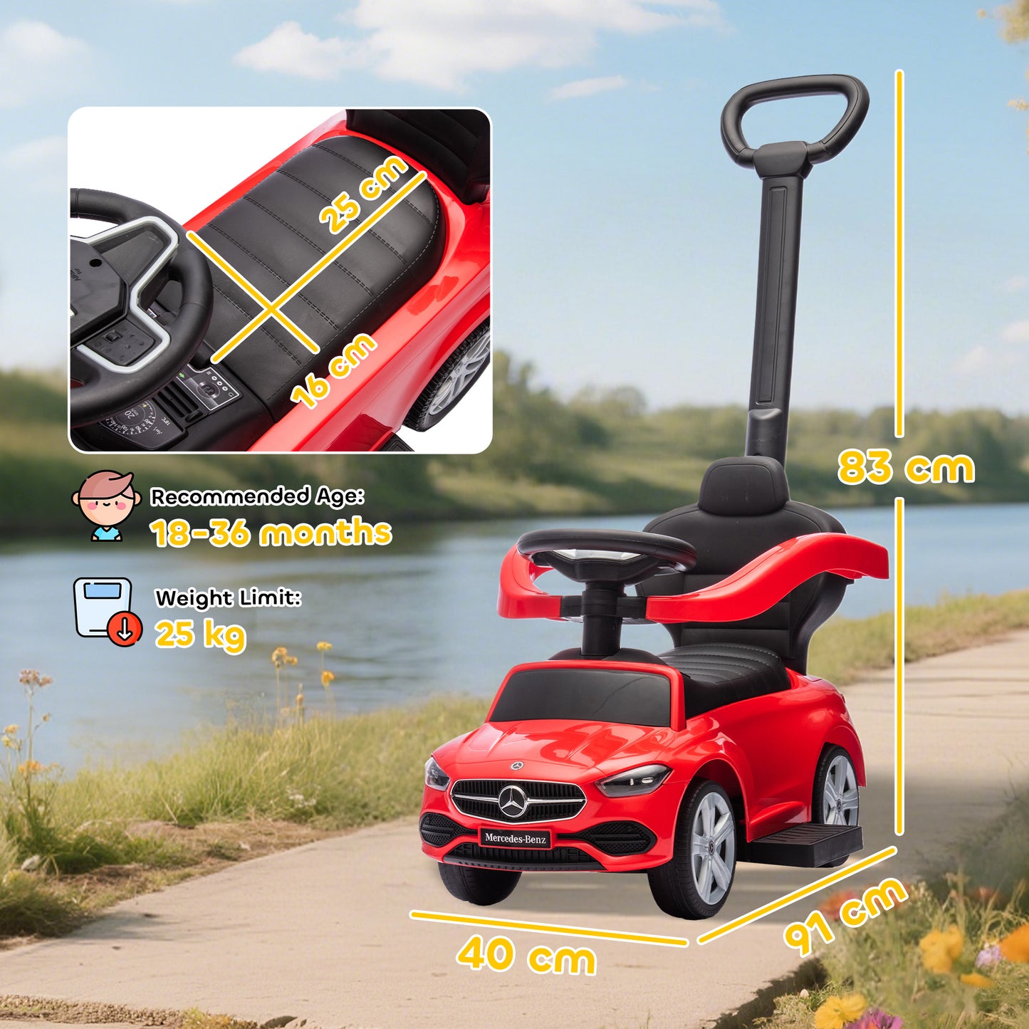 2 in 1 Baby Ride on Push Car Mercedes-Benz C-Class Licensed, Red
