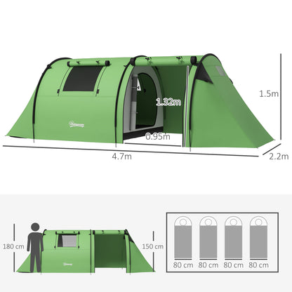 2 Room Camping Family Tent for 3-4 Man, 3000mm Waterproof, Green