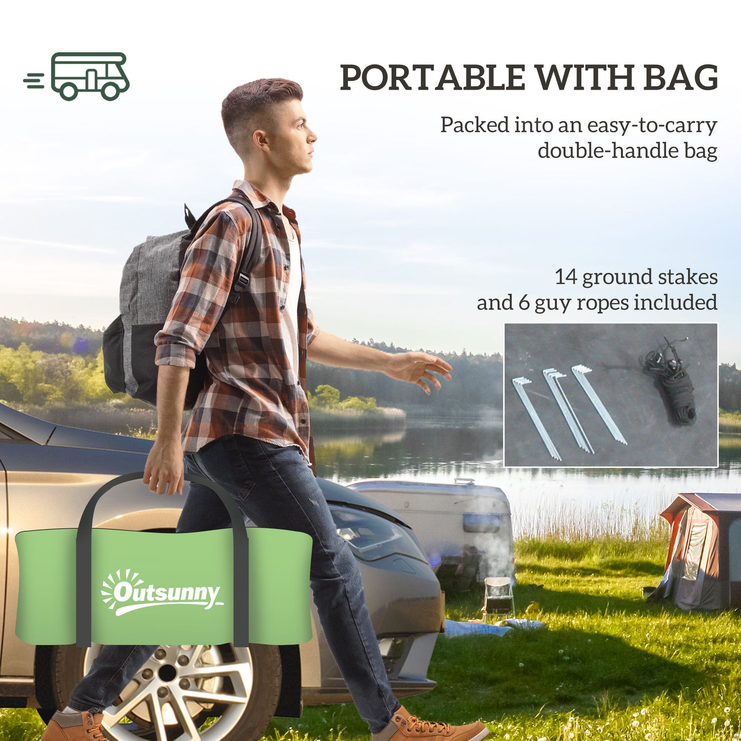 2 Room Camping Family Tent for 3-4 Man, 3000mm Waterproof, Green