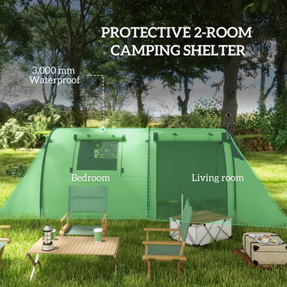 2 Room Camping Family Tent for 3-4 Man, 3000mm Waterproof, Green