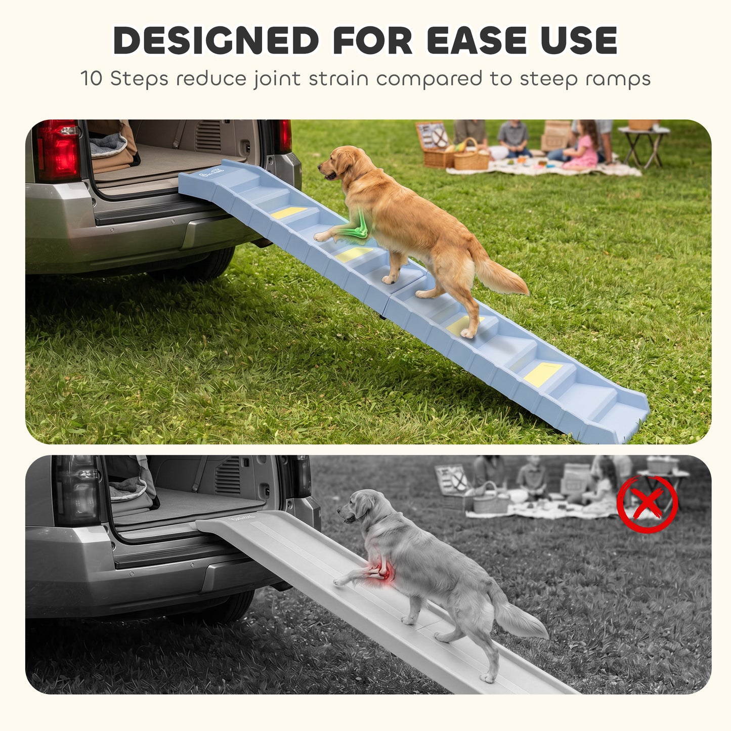 Foldable Dog Ramp for Car, Non-Slip Dog Stairs for SUVs Truck, Grey