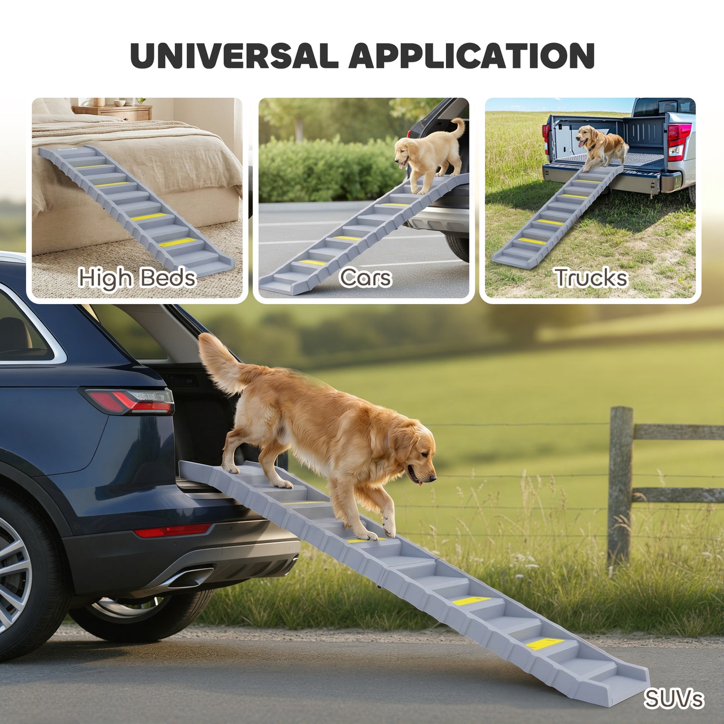 Foldable Dog Ramp for Car, Non-Slip Dog Stairs for SUVs Truck, Grey