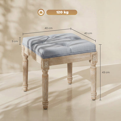 Vintage Foot Stool with Wood Legs, Light Grey
