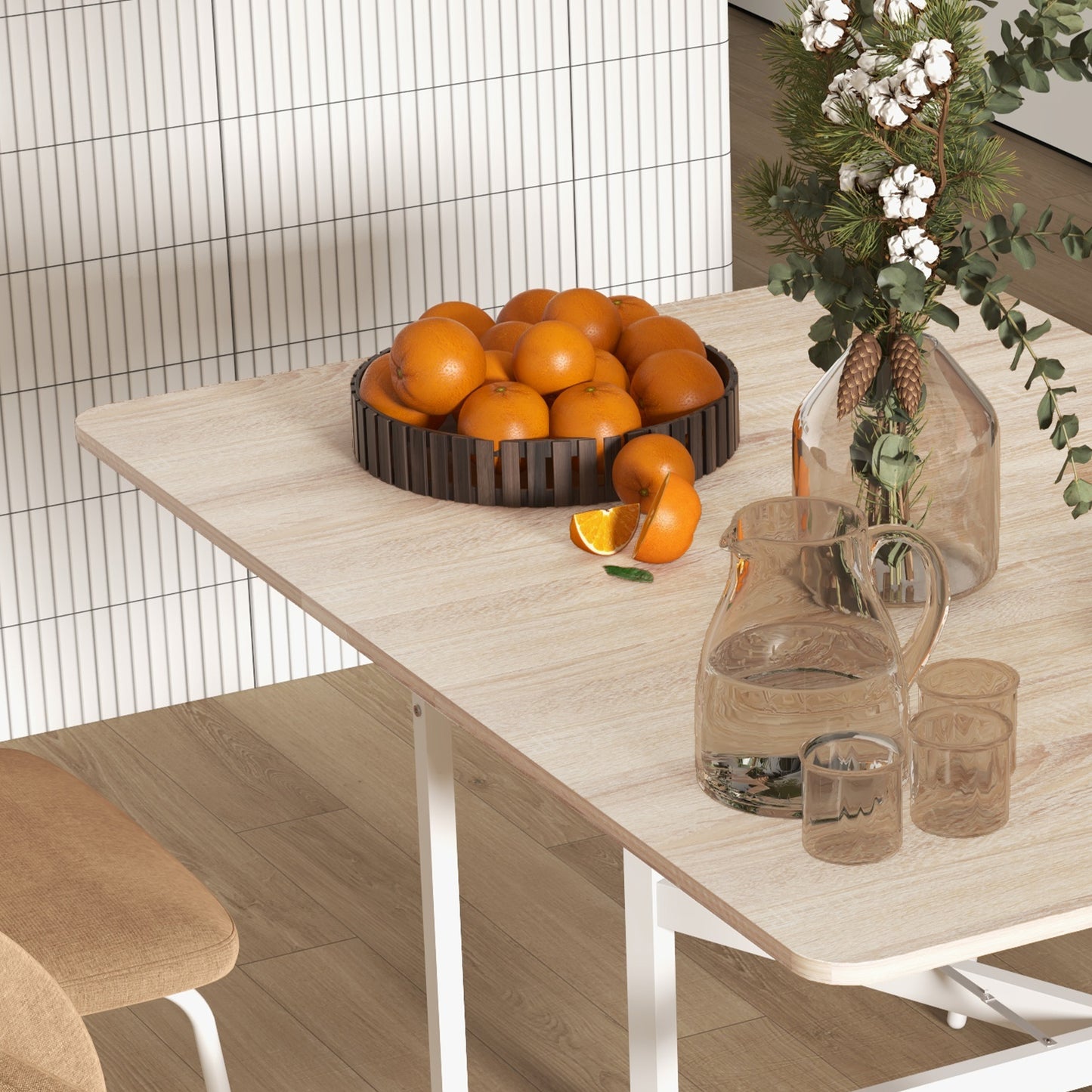 Drop Leaf Table with Wheels Folding Dining Table for Small Spaces, Nature