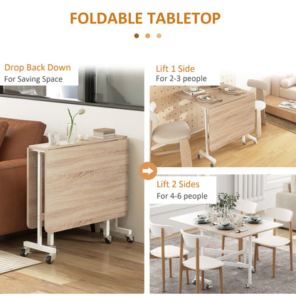 Drop Leaf Table with Wheels Folding Dining Table for Small Spaces, Nature