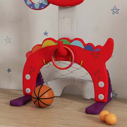 5-in-1 Basketball Set with Adjustable 96-130 cm Height, Red