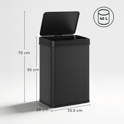40L Sensor Bin with Quiet Soft-Close Lid, Automatic Touchless Motion Sensor Kitchen Bin with Fingerprint Resistant Stainless Steel for Hygienic Gyms, Home Office Use, Black