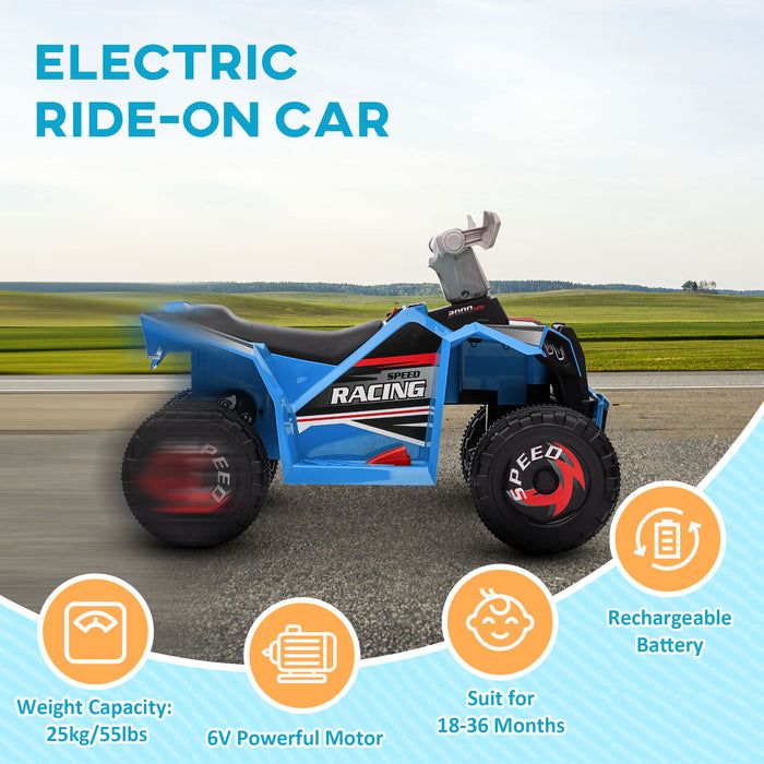 6V Quad Bike with Wear-Resistant Wheels, Forward Backward Function, for Ages 18-36 Months, Blue