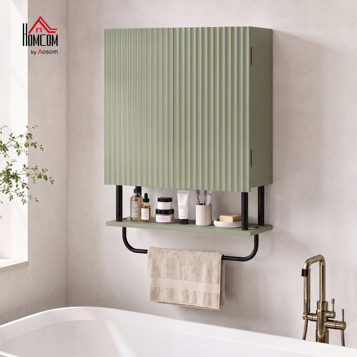 Modern Bathroom Wall Cabinet with 2 Wavy Doors Green