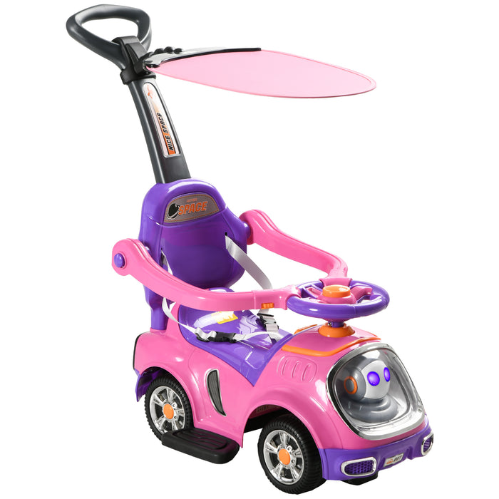 3 in 1 Ride on Push Car, Cartoon Robot Foot to Floor Slider - Pink