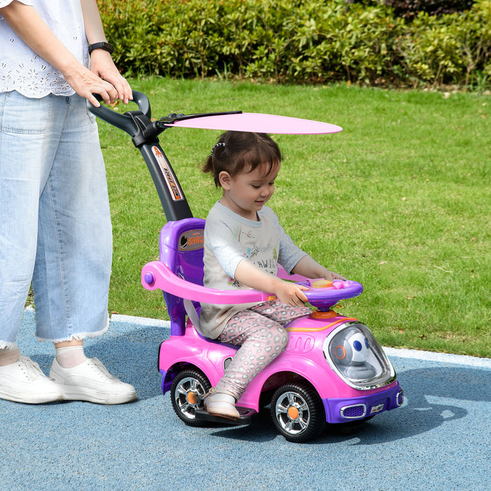 3 in 1 Ride on Push Car, Cartoon Robot Foot to Floor Slider - Pink