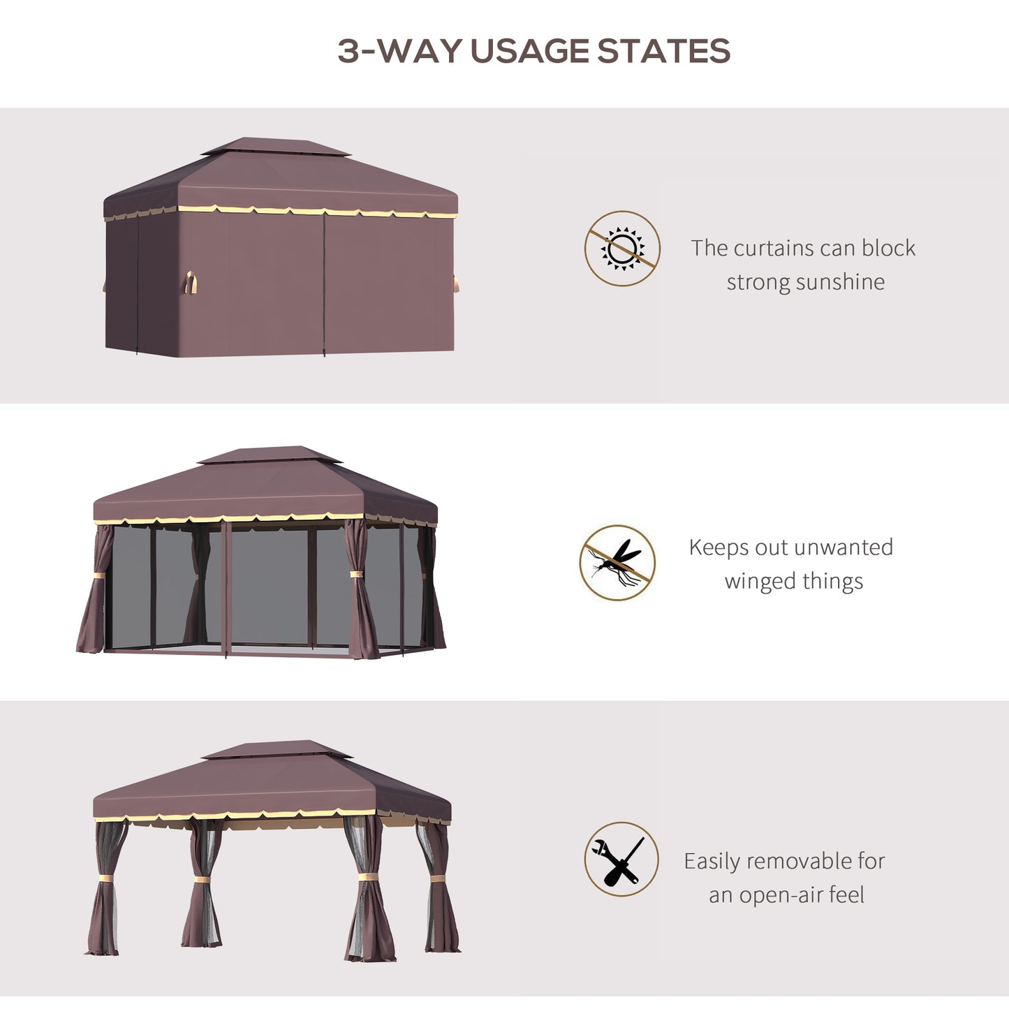 Outsunny 3 x 4m Aluminium Garden¬¨‚Ä†Gazebo, Marquee Canopy Shelter Pavilion Party Tent with Nets and Curtains for Garden, Lawn, Backyard and Deck, Coffee