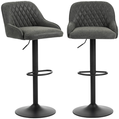 Breakfast Bar Stools Set of 2 with Wide Padded Seat, PU Leather Adjustable Swivel Bar Chairs, Modern Barstools with Footrest for Kitchen Island Counter, Home Bar, Dark Grey