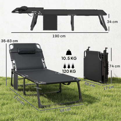 Folding Sun Lounger, Oversized Camping Bed, Blue