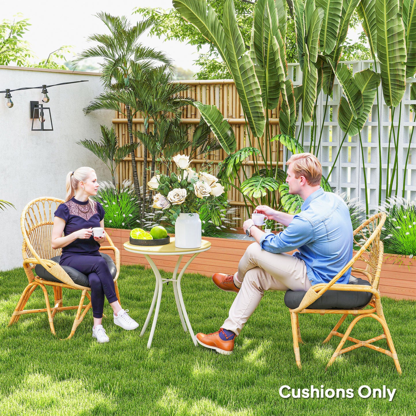 Outdoor Seat Cushions Set of 2, Tufted Round Chair Pads, Dark Grey