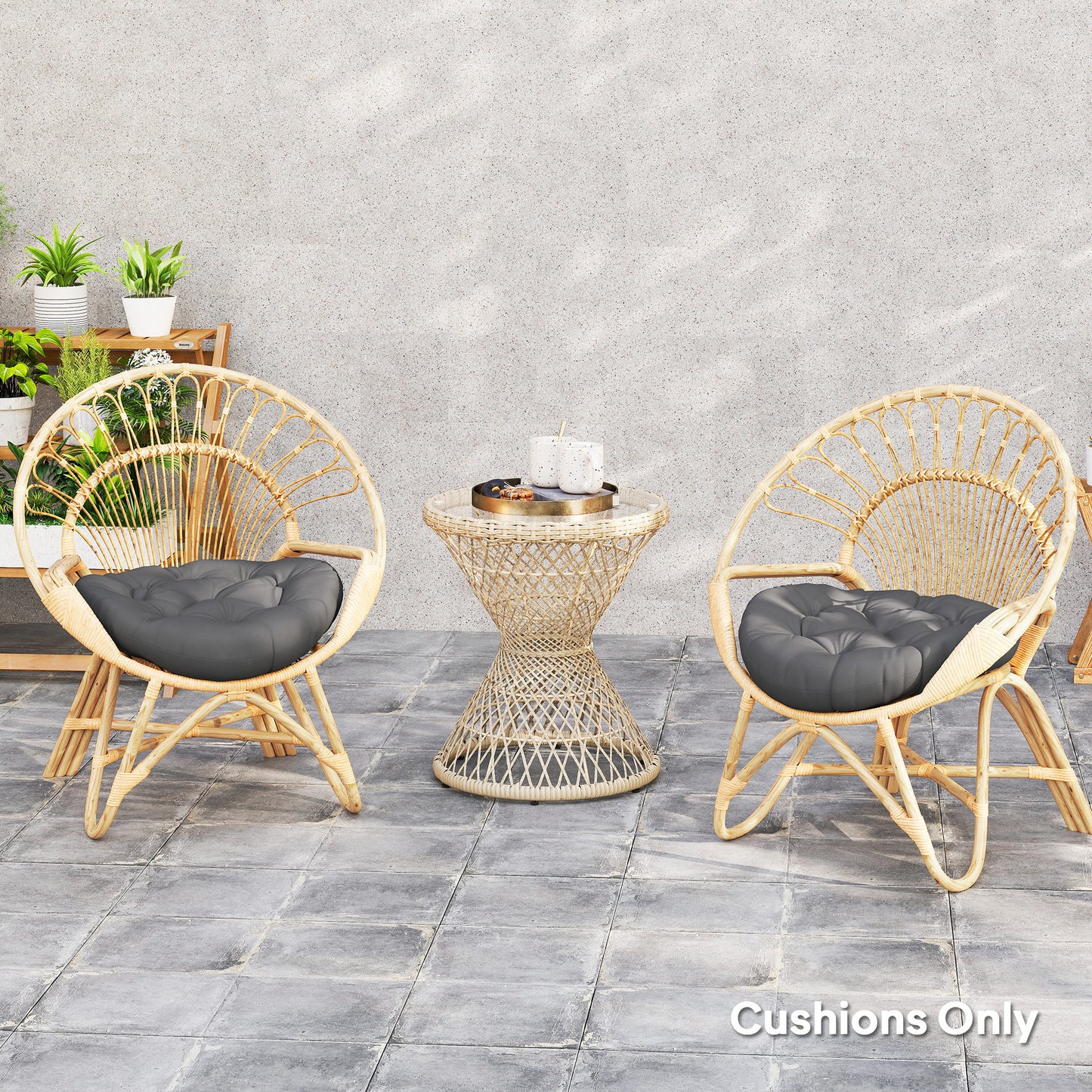 Outdoor Seat Cushions Set of 2, Tufted Round Chair Pads, Dark Grey