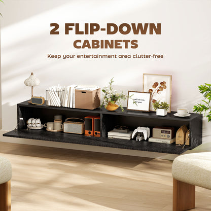 Wall Mount TV Stand Cabinet with Fluted Flip-Down Doors