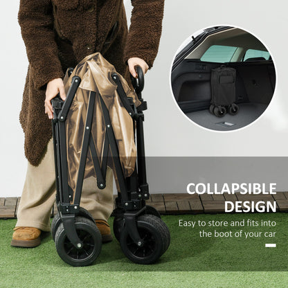 Folding Garden Trolley, Outdoor Wagon Cart with Carry Bag, for Beach, Camping, Festival, 120KG Capacity, Khaki