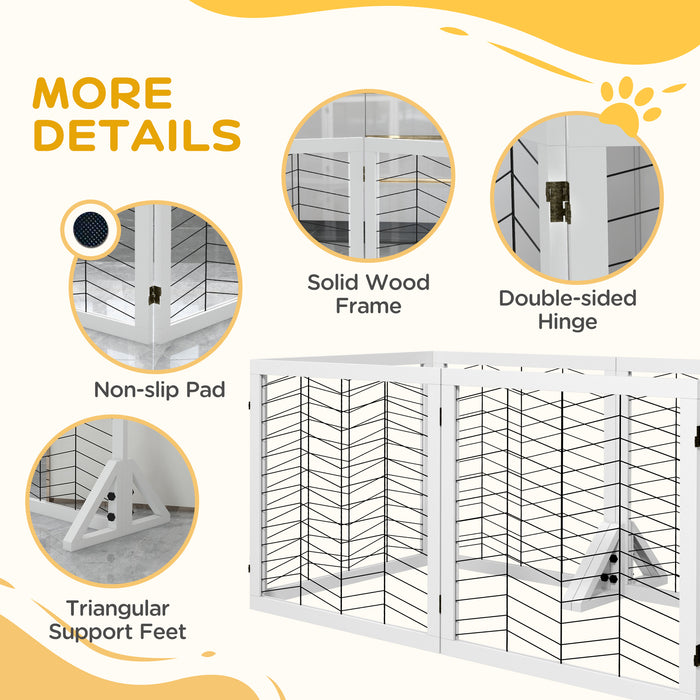 6 Panels Pet Gate, Wooden Foldable Dog Barrier w 2PCS Support Feet, for Small Medium Dogs - White