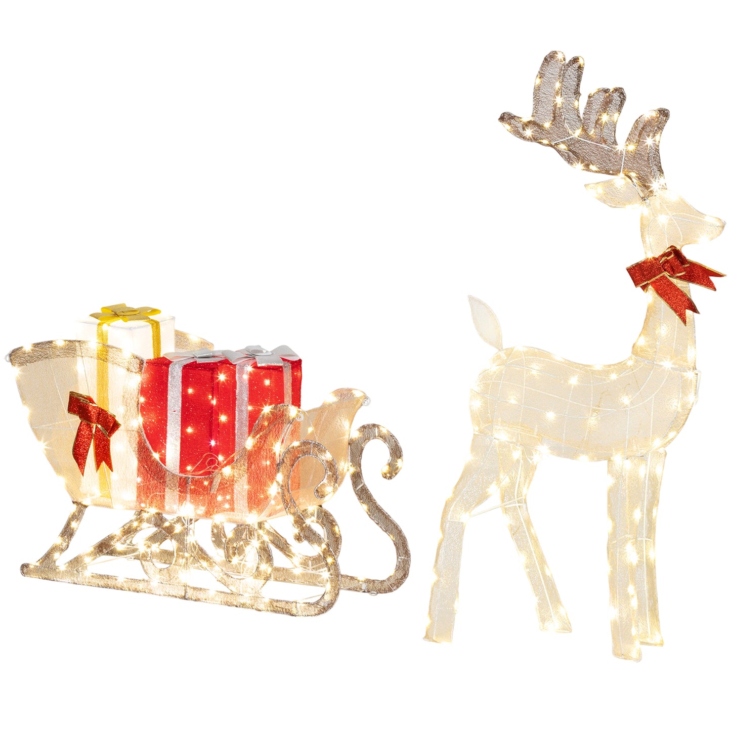Lighted Christmas Decoration, Outdoor Light Up Deer and Sleigh