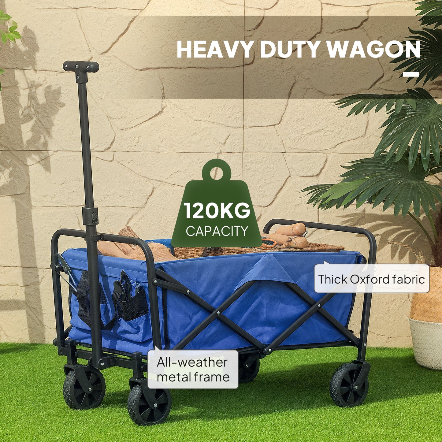 62L Festival Trolley, 120kg Heavy Duty Folding Trolley Cart, Blue