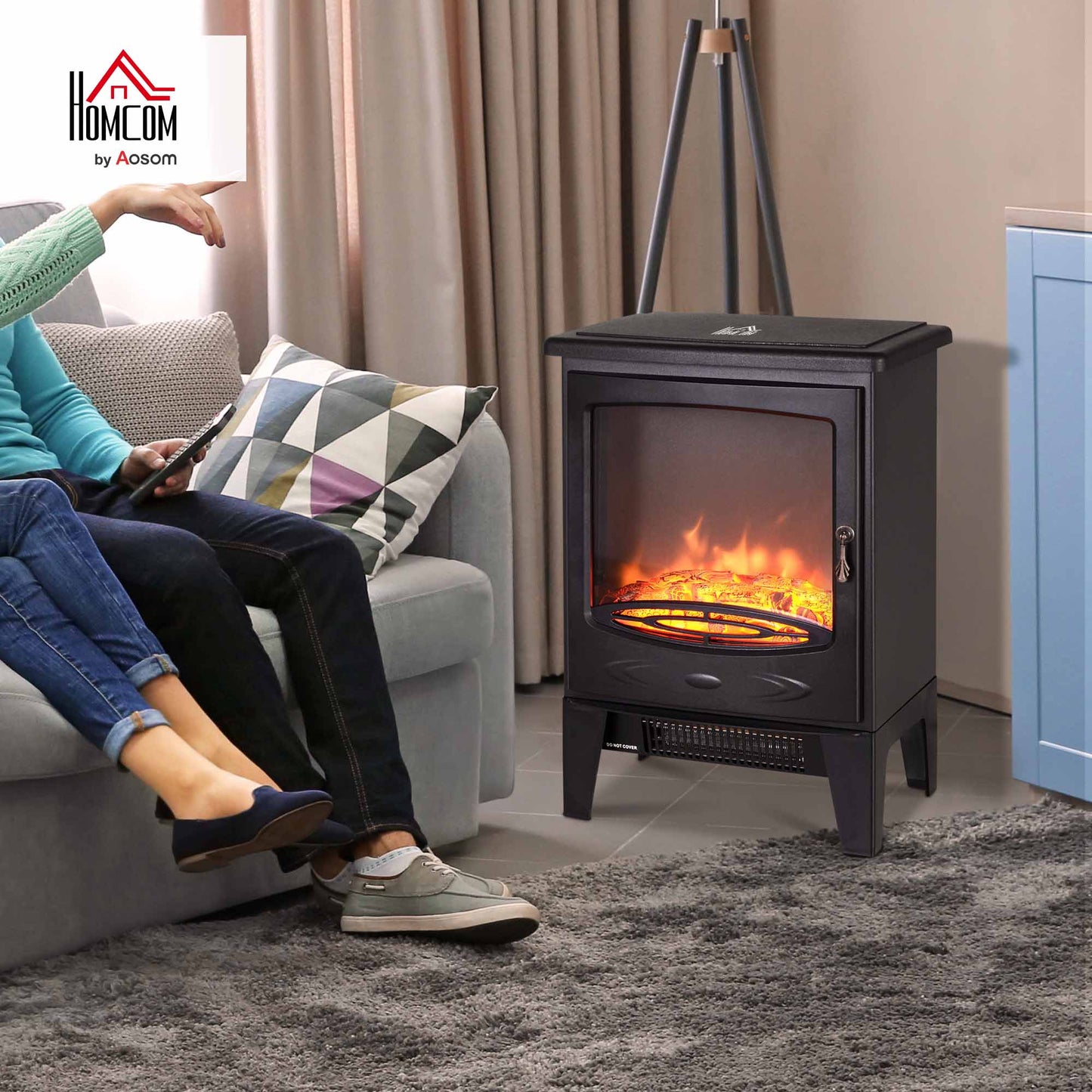Electric Fireplace Freestanding w/Realistic Flame Effect, Black