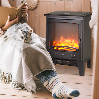 Electric Fireplace Freestanding w/Realistic Flame Effect, Black