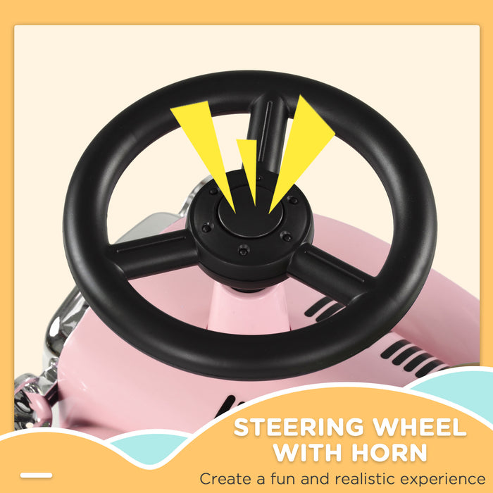 Foot to Floor Slider with Steering Wheel, for Ages 12-36 Months -  Pink