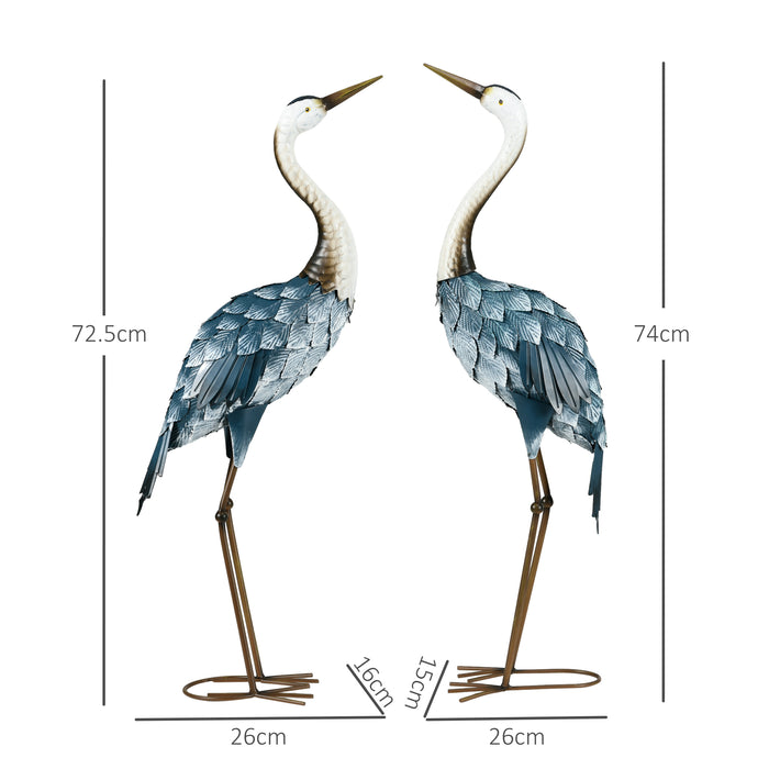 Crane Garden Ornaments, 2 PCS Steel Garden Statue Set Multi-Colour