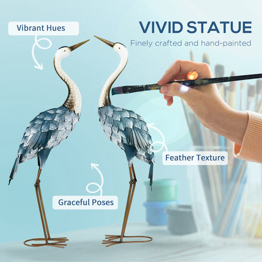 Crane Garden Ornaments, 2 PCS Steel Garden Statue Set Multi-Colour