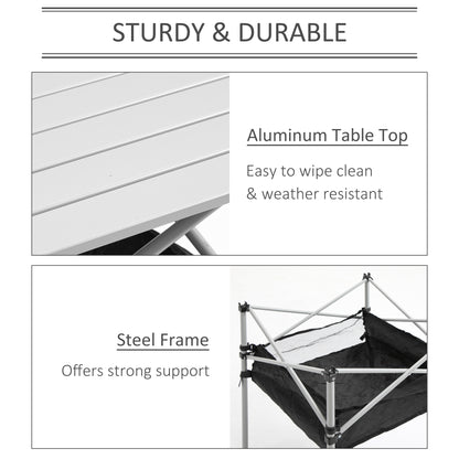Portable Camping Table W/ Mesh Bag Camping Outdoor Dining Foldable W/ Steel Frame Picnic Lightweight Hiking Furniture Desk, Silver Black