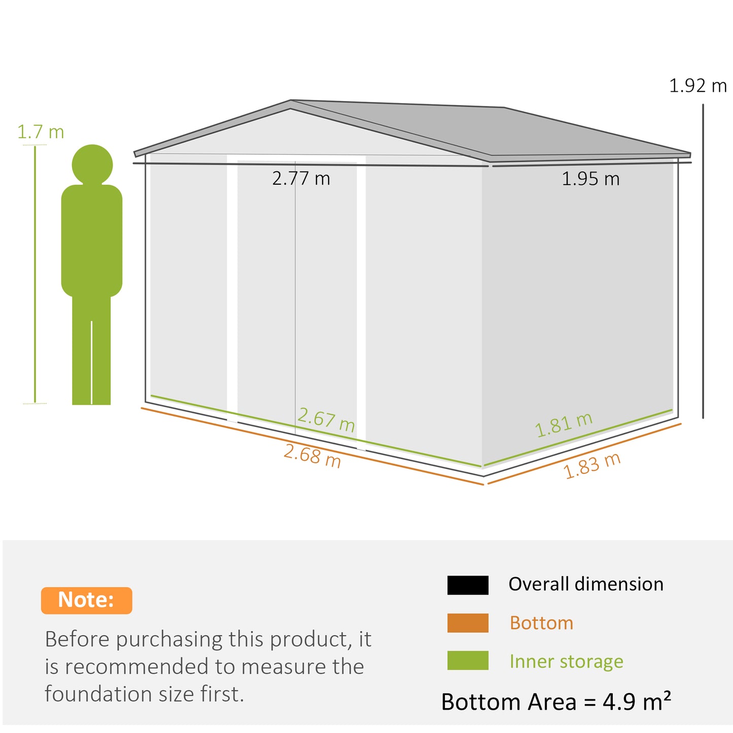 9 x 6ft Metal Garden Shed, Waterproof Outdoor Bike Storage Shed Galvanised with Vents, Foundation Kit, Apex Roof and Lockable Double Doors for Patio Lawn, Silver Grey