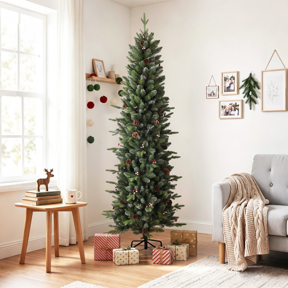 Slim Gracious Pine Xmas Tree with 904 Branch Tips, Green