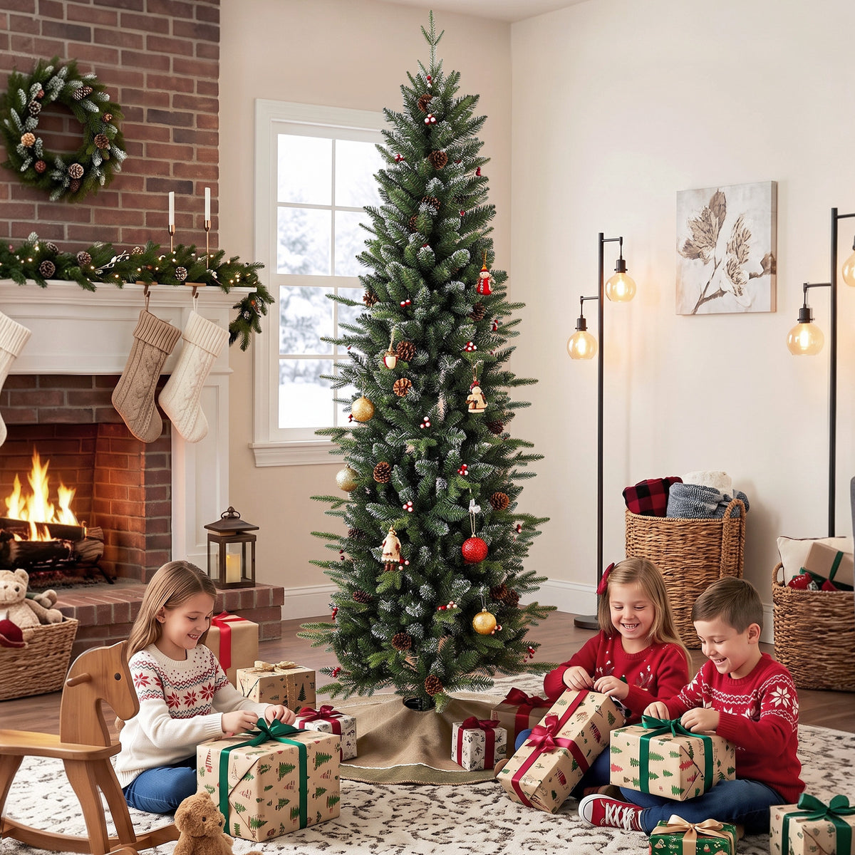 Slim Gracious Pine Xmas Tree with 904 Branch Tips, Green