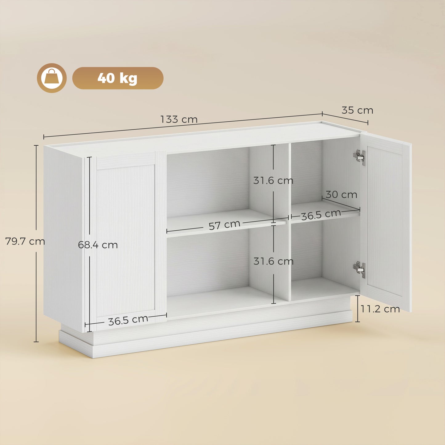 Sideboard Buffet Cabinet, Modern Farmhouse Storage Cabinet, White