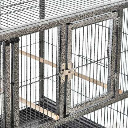 Wide Large Metal Bird Cage for Finch Canaries Parakeets Cockatiels with Rolling Stand, Removable Metal Tray, Storage Shelf, Wood Perch