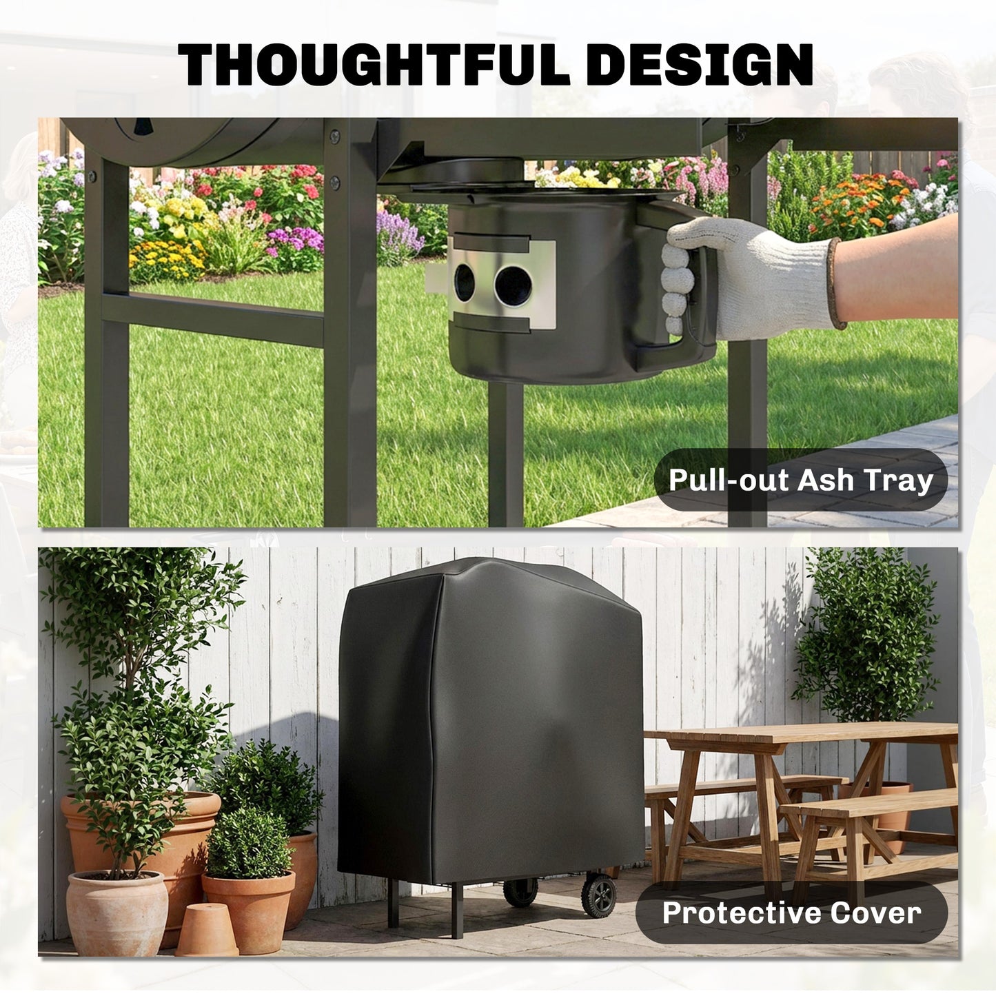 Charcoal Grill, Charcoal BBQ Grill with Foldable Shelves