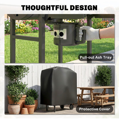 Charcoal Grill, Charcoal BBQ Grill with Foldable Shelves